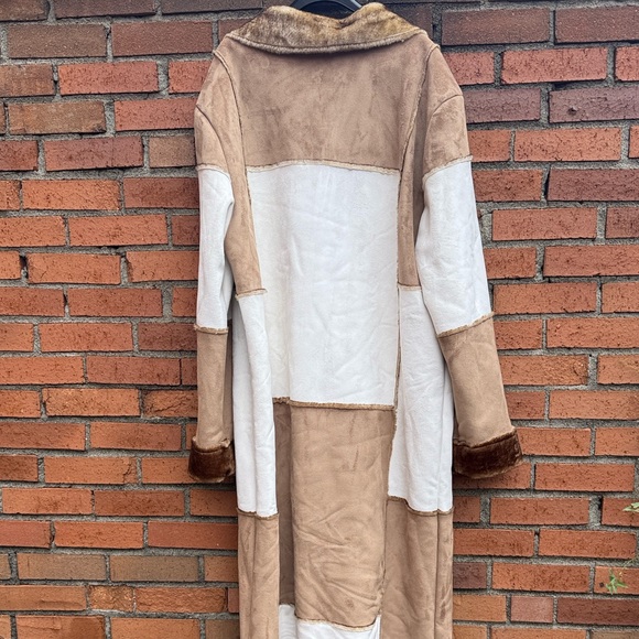 Royal Prestige Unisex Faux Suede Pimp Coat Patchwork Long Coat in Brown Cream - Picture 2 of 11